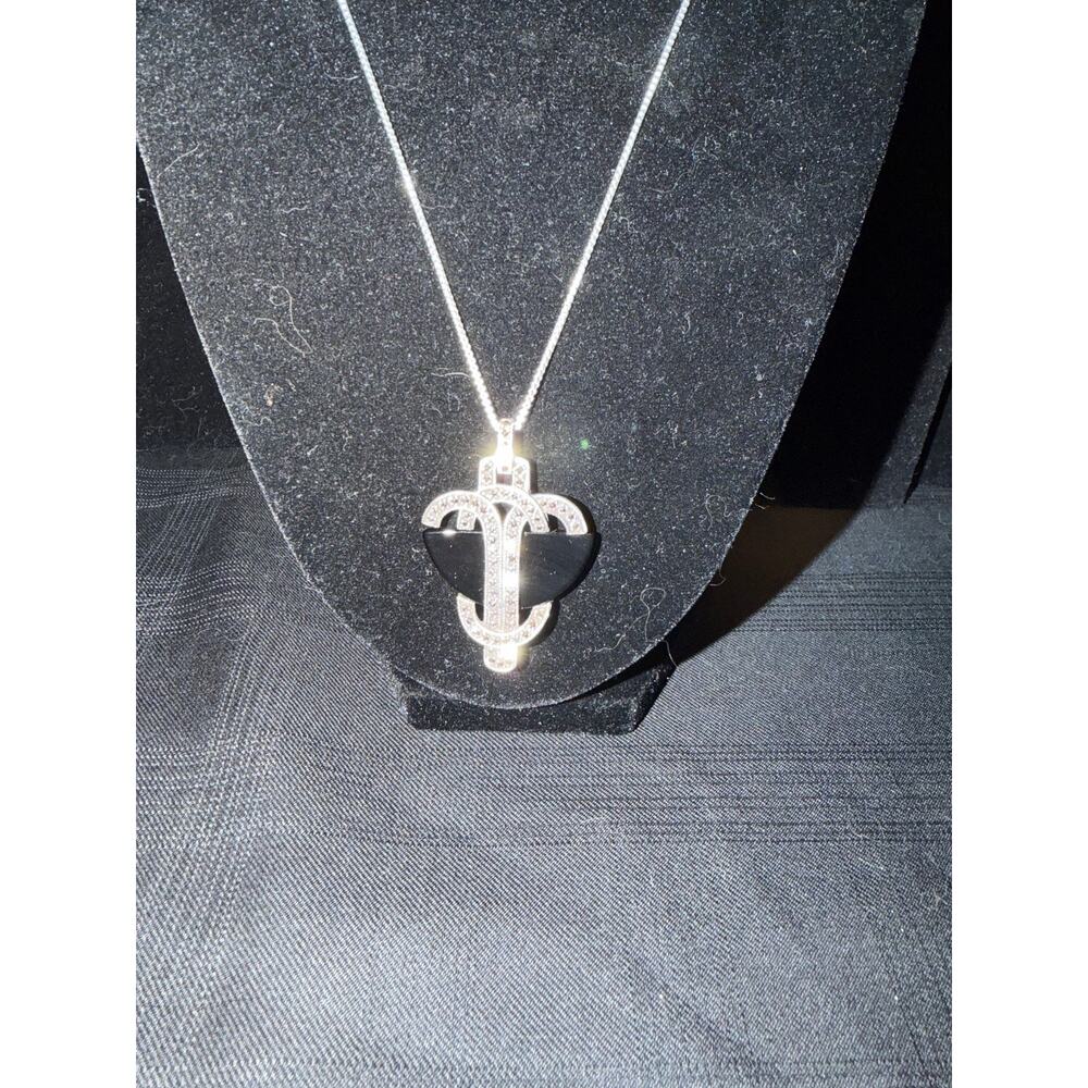 Art Deco Vintage 925 Sterling Silver 1.75x1.25” Onyx and Marcasite 18” Necklace - Picture 6 of 14